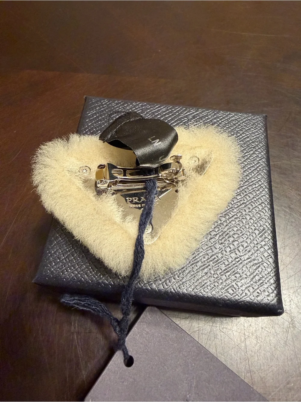 New Authentic Prada Logo Triangular Faux Fur Hair Clip